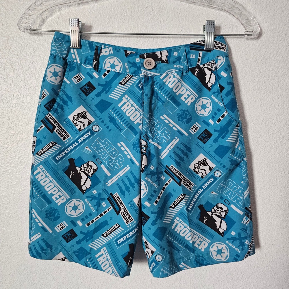 Star Wars Stormtrooper Imperial Army Blue Board Shorts Boys Size 7 8 Swim Trunks